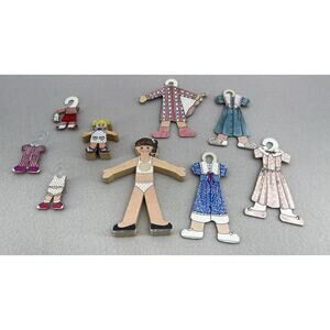 Vtg 1990 Country Crayon Kids LOT Wooden Dress Up Dolls Rare Find 12 Pieces